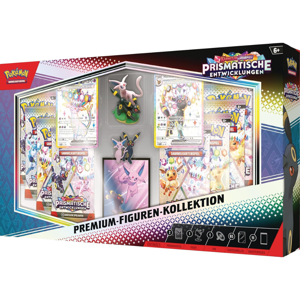 Pokémon Karmesin & Purpur – Prismatische Entwicklungen Premium-Figuren-Kollektion Psiana & Nachtara (DE) | 11 Booster, 2 Promokarten & Figur | Neu & OVP