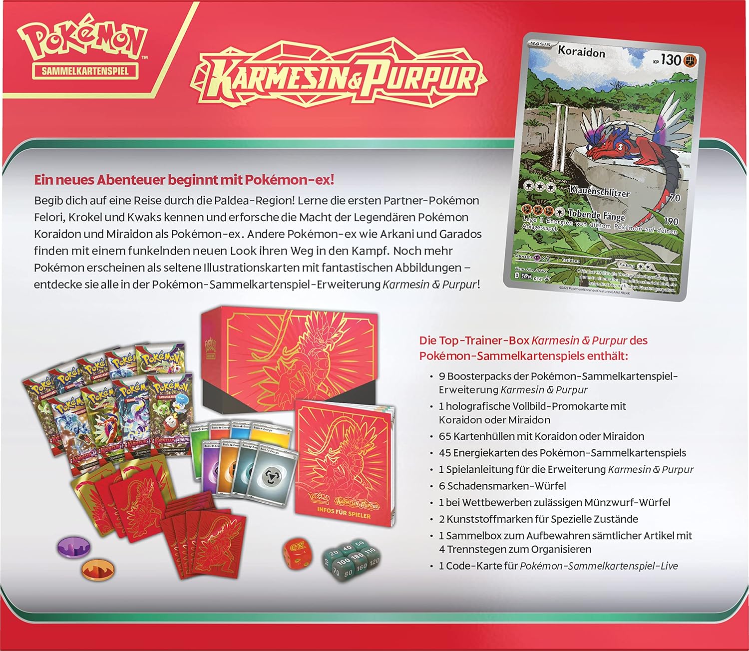 Pokemon TCG - Karmesin & Purpur Top-Trainer-Box Koraidon - DE