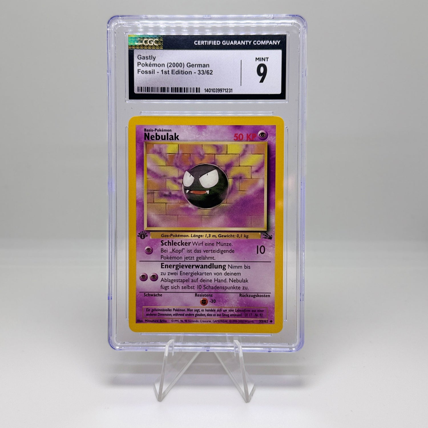 Pokémon Karte – Nebulak 33/62 1st Edition – DE Fossil 2000 – CGC 9 Mint