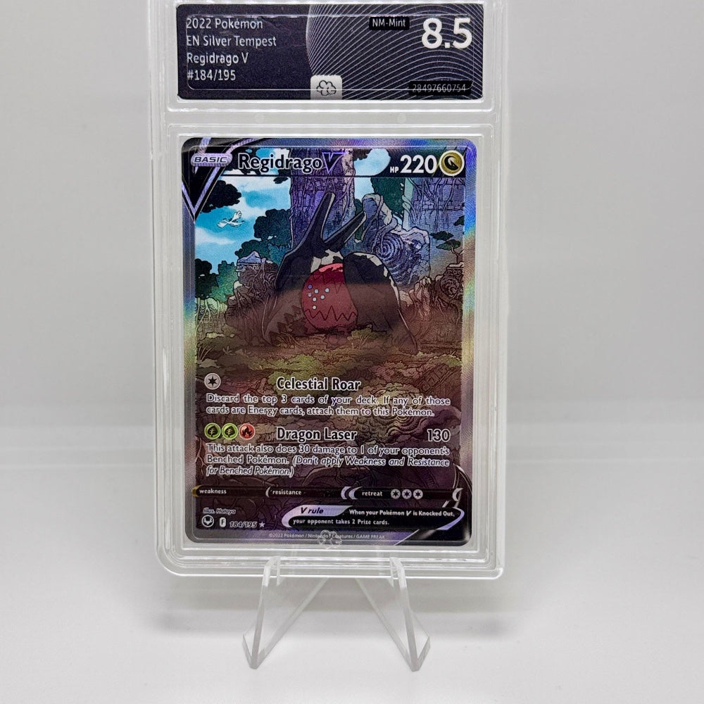 Pokémon Karte – Regidrago V 184/195 – EN Silver Tempest – Graded 8.5 NM-Mint