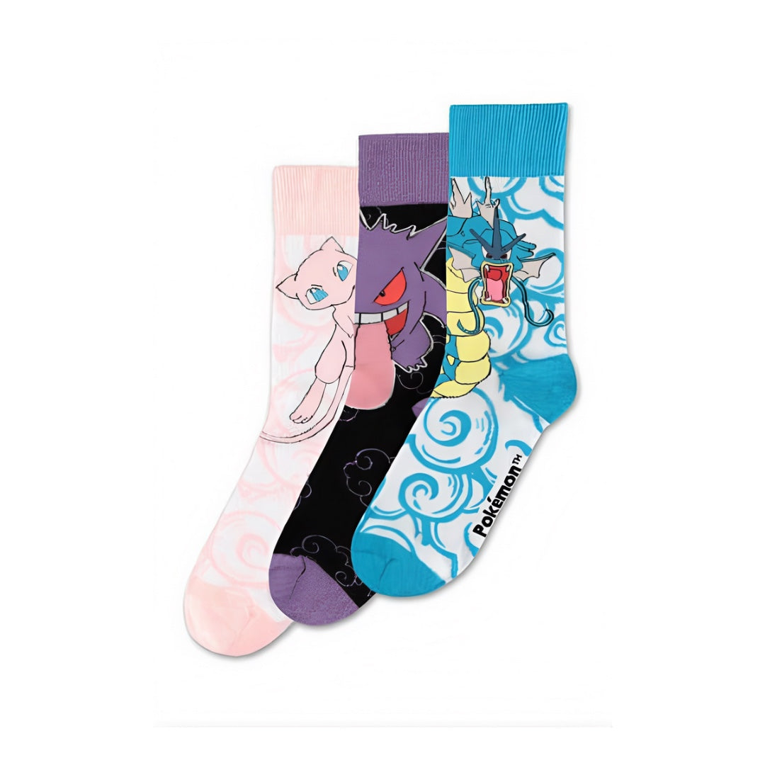 Pokémon Socken 3er-Pack Crew – Gengar, Garados & Mew | Offiziell lizenziert