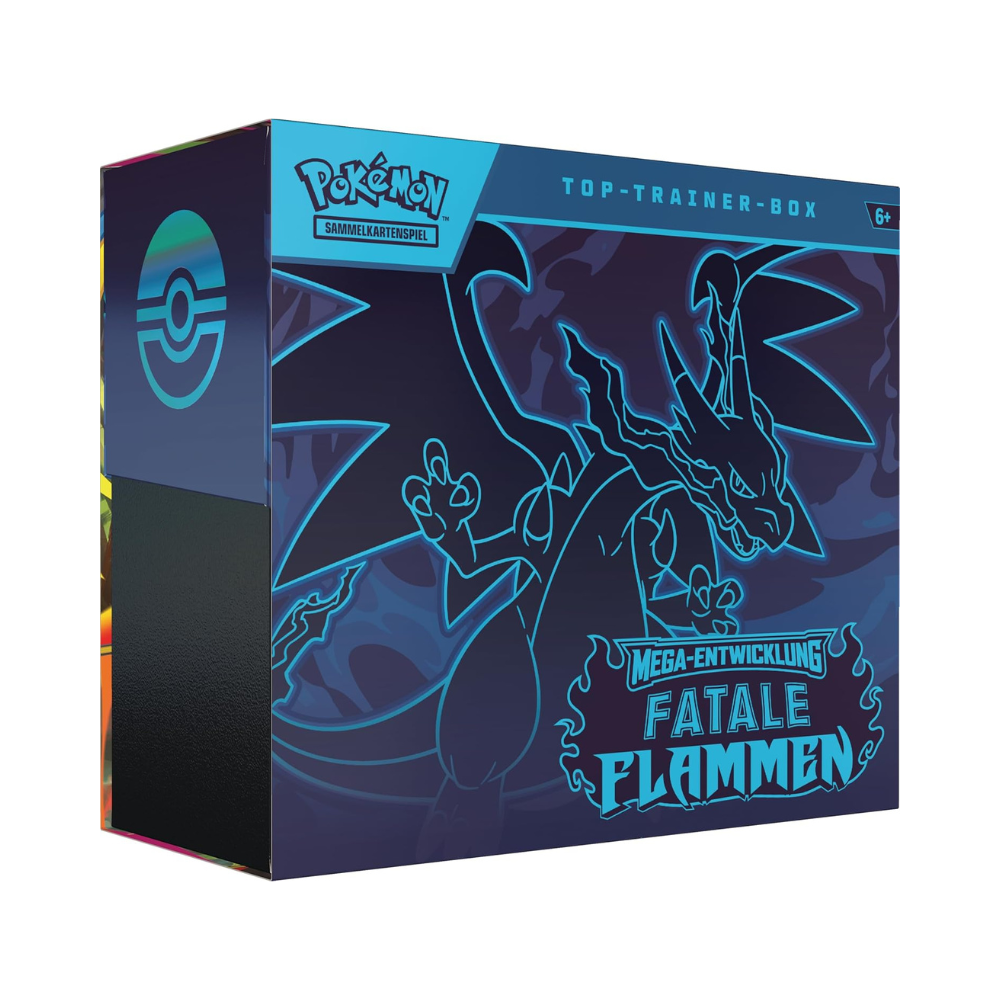 Pokémon Mega-Entwicklung – Fatale Flammen Top Trainer Box (Deutsch) | 9 Booster, Promo & Zubehör | Neu & OVP