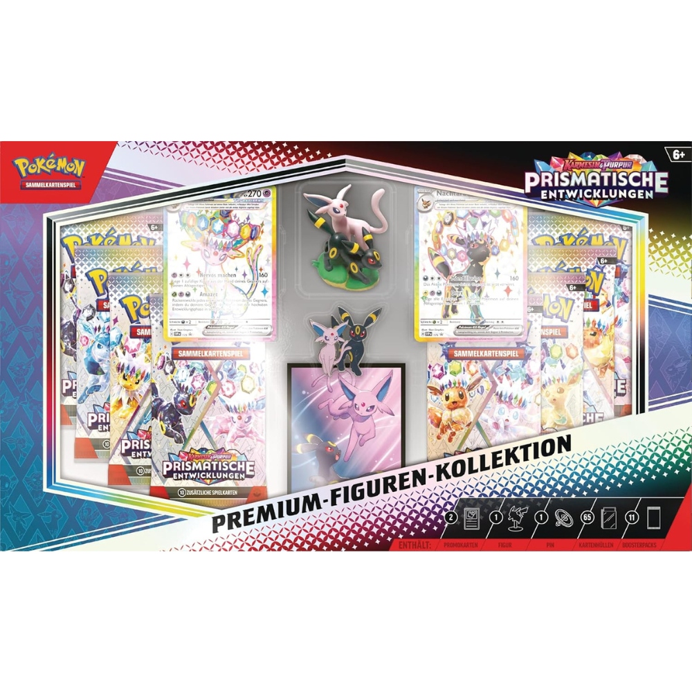 Pokémon Karmesin & Purpur – Prismatische Entwicklungen Premium-Figuren-Kollektion Psiana & Nachtara (DE) | 11 Booster, 2 Promokarten & Figur | Neu & OVP