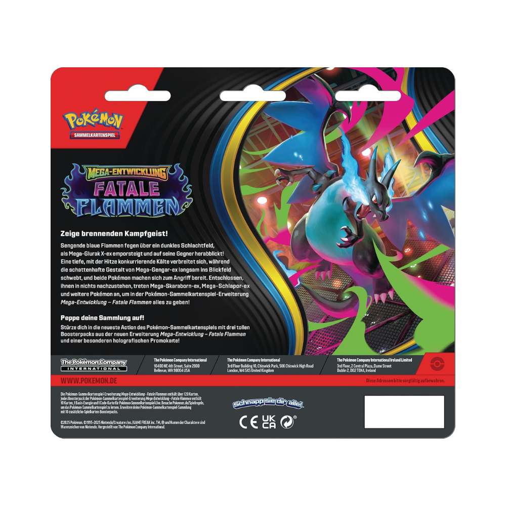 Pokémon Mega-Entwicklung – Fatale Flammen 3er-Pack | Promo + 3 Booster | Deutsch | NEU & OVP