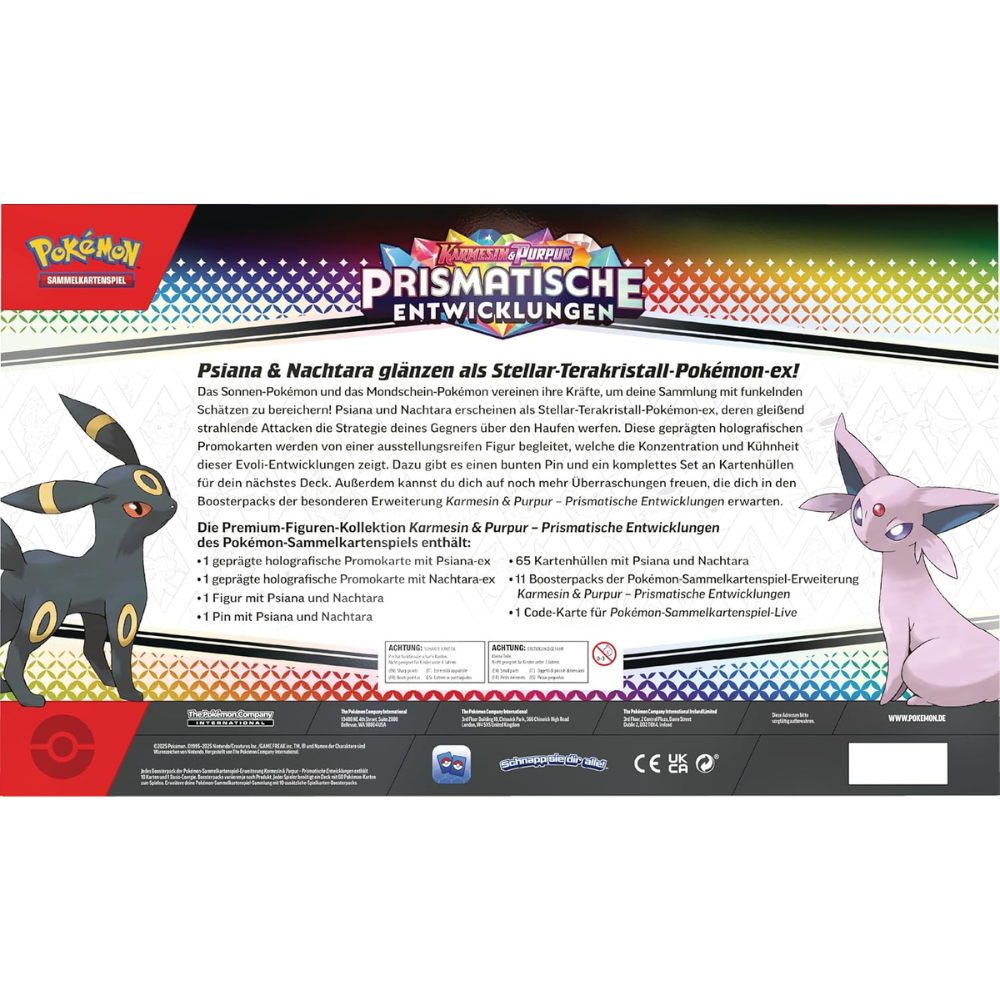 Pokémon Karmesin & Purpur – Prismatische Entwicklungen Premium-Figuren-Kollektion Psiana & Nachtara (DE) | 11 Booster, 2 Promokarten & Figur | Neu & OVP