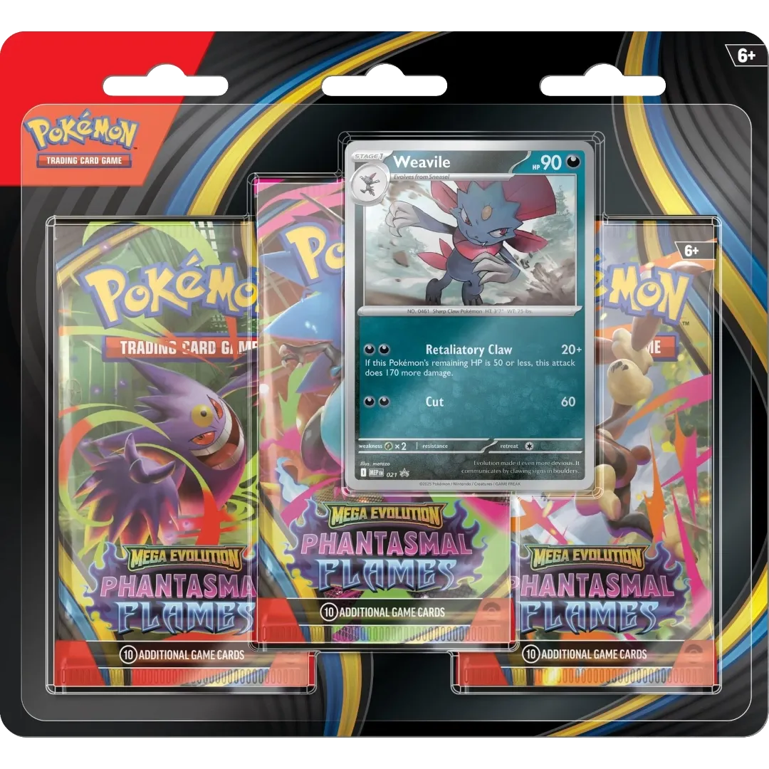 Pokémon TCG – Mega Evolution: Phantasmal Flames (ME02) 3-Pack Blister (Englisch) | 3 Boosterpacks | Neu & OVP