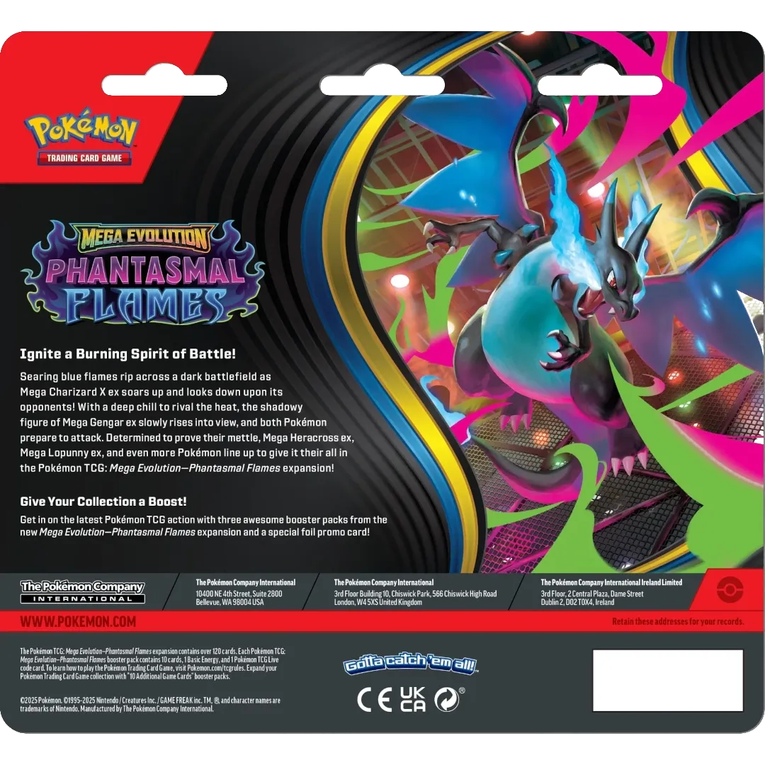 Pokémon TCG – Mega Evolution: Phantasmal Flames (ME02) 3-Pack Blister (Englisch) | 3 Boosterpacks | Neu & OVP