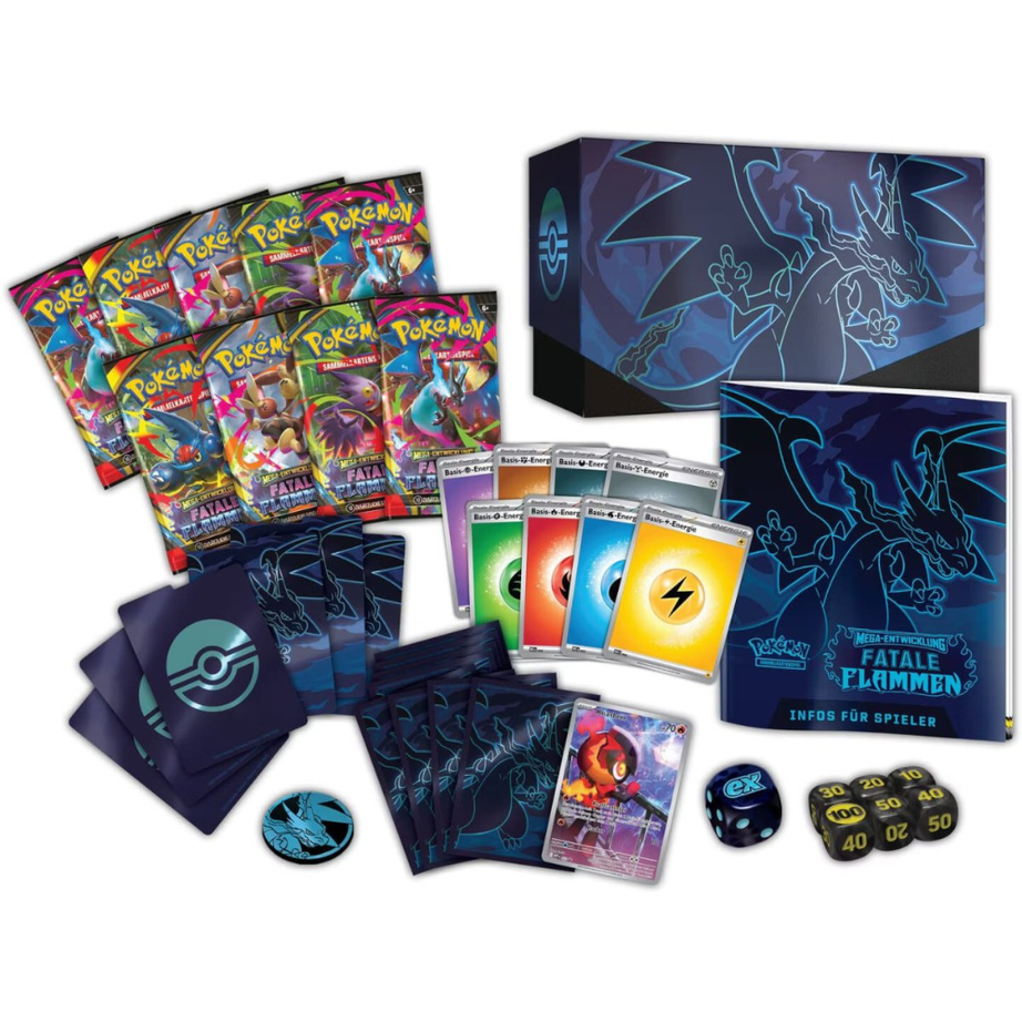 Pokémon Mega-Entwicklung – Fatale Flammen Top Trainer Box (Deutsch) | 9 Booster, Promo & Zubehör | Neu & OVP