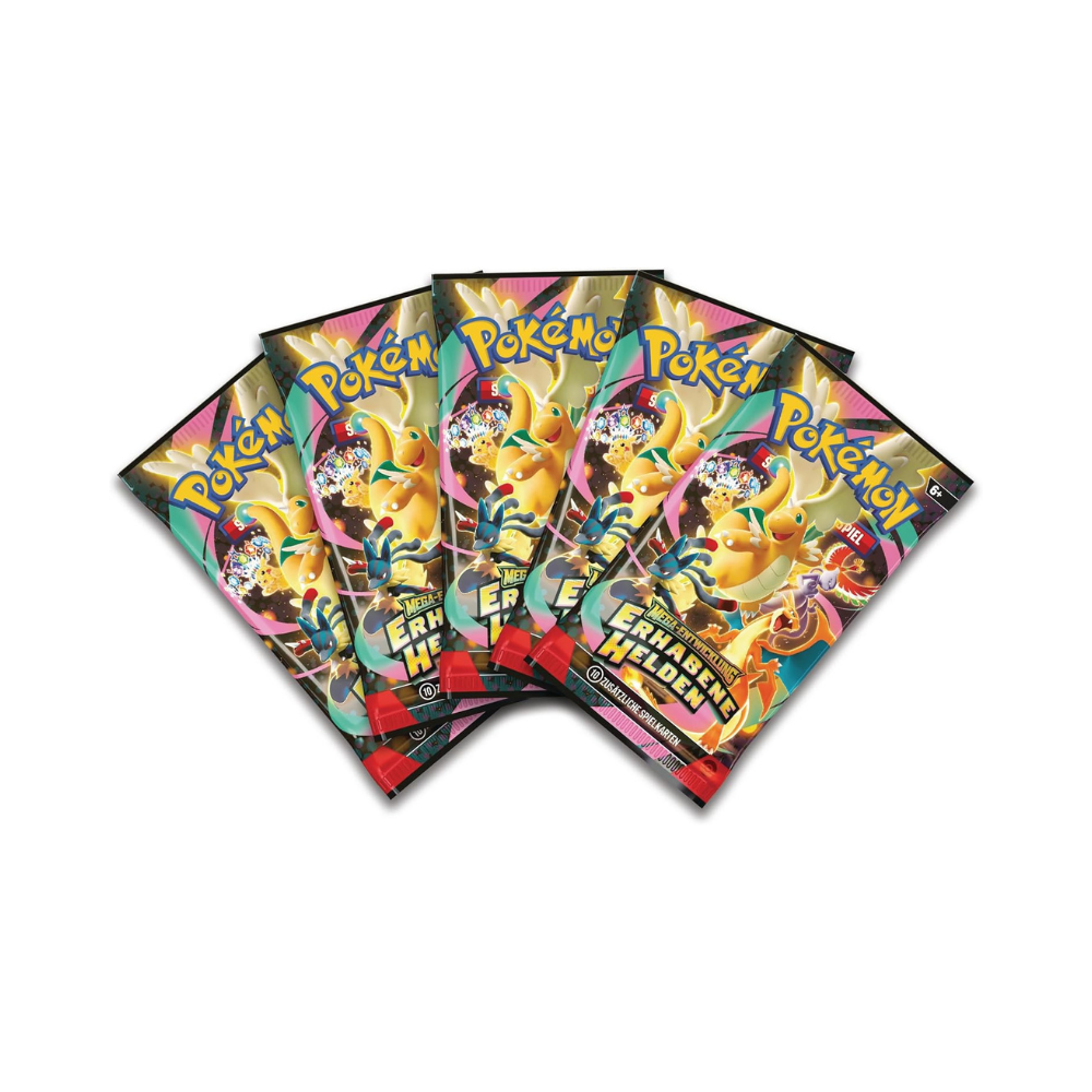 Pokémon Deluxe-Pin Kollektion Erste Partner – Mega-Entwicklung Erhabene Helden (5 Booster)