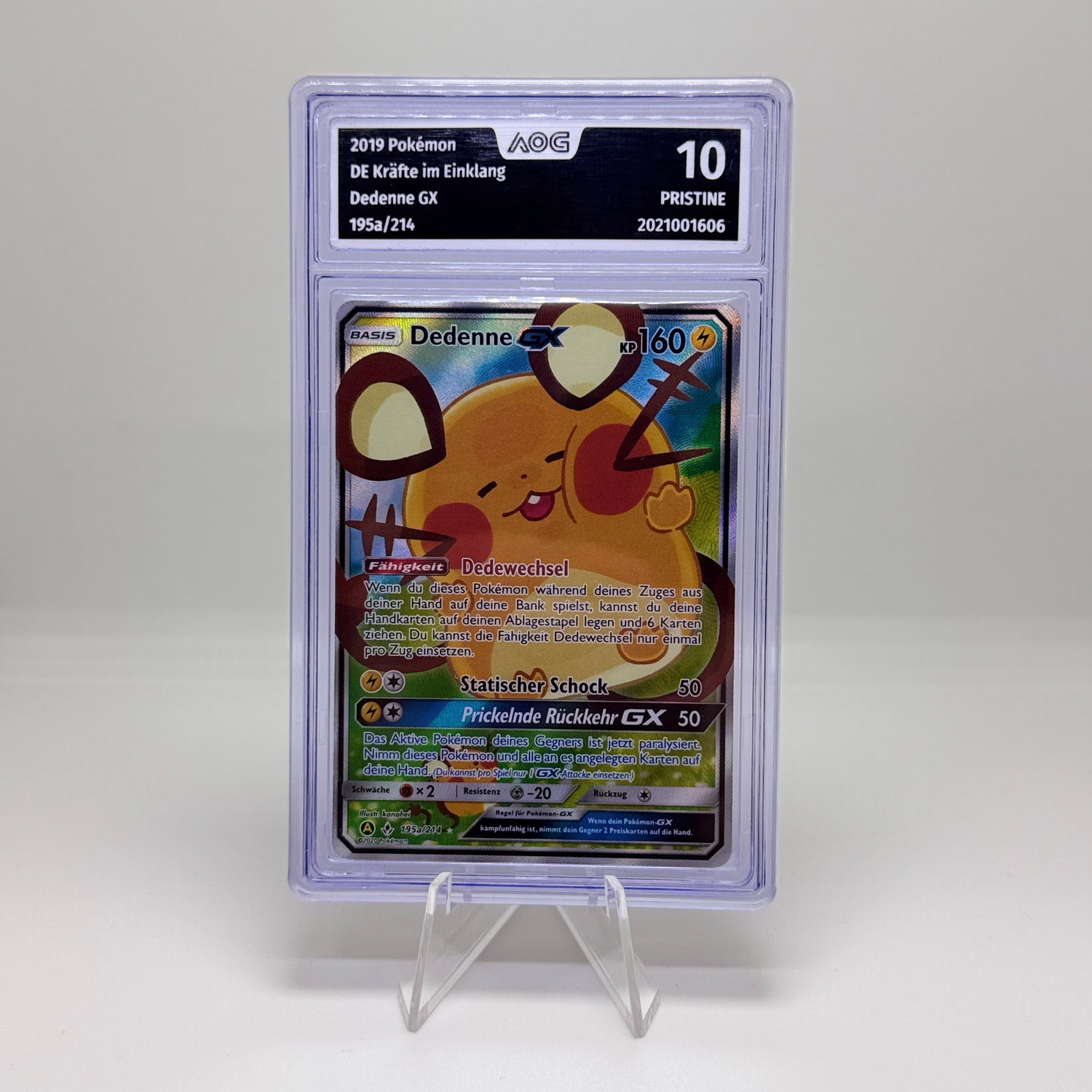 Pokémon Karte – Dedenne GX 195a/214 – DE Kräfte im Einklang – Graded 10 Pristine