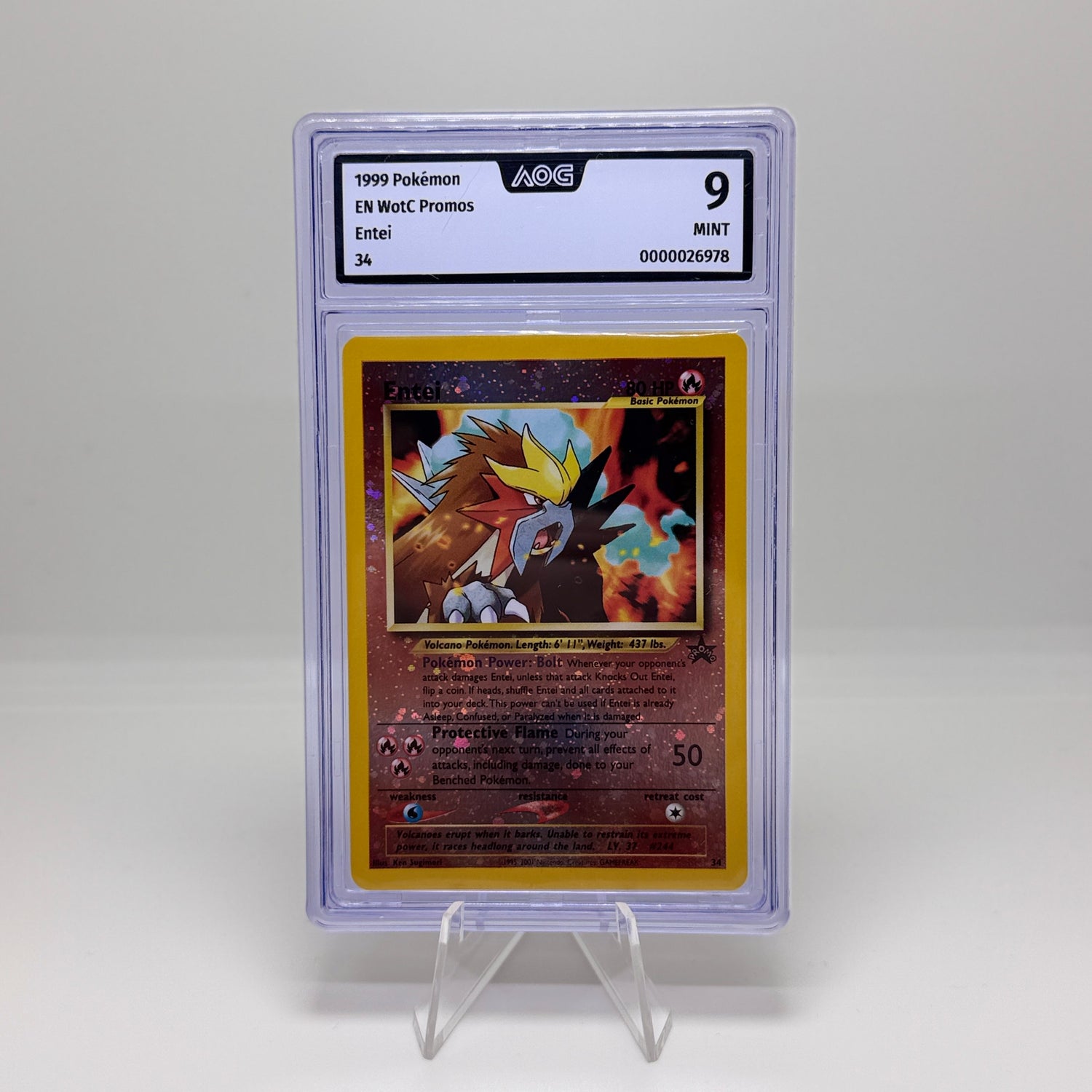 Pokémon Karte – Entei Promo 34 – EN WotC Promos 1999 – Graded 9 Mint