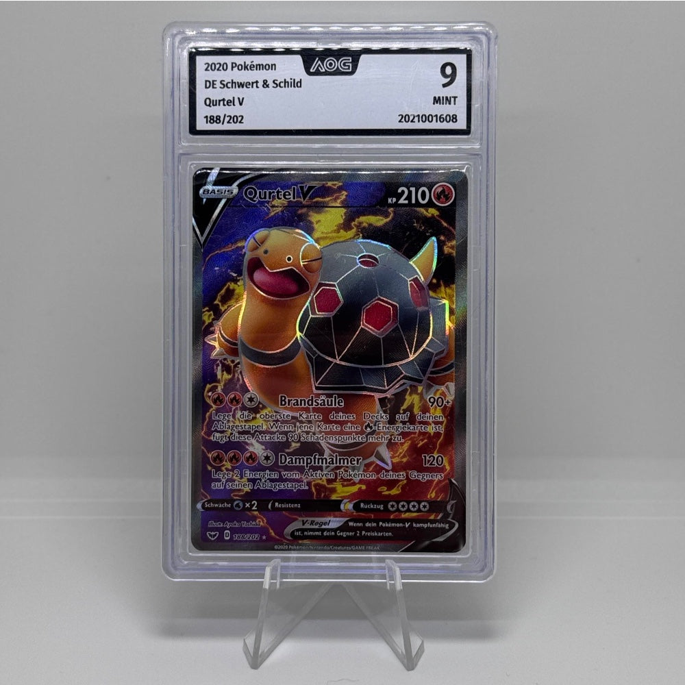 Pokémon Karte – Qurtel V 188/202 Schwert & Schild – DE – Graded 9 Mint