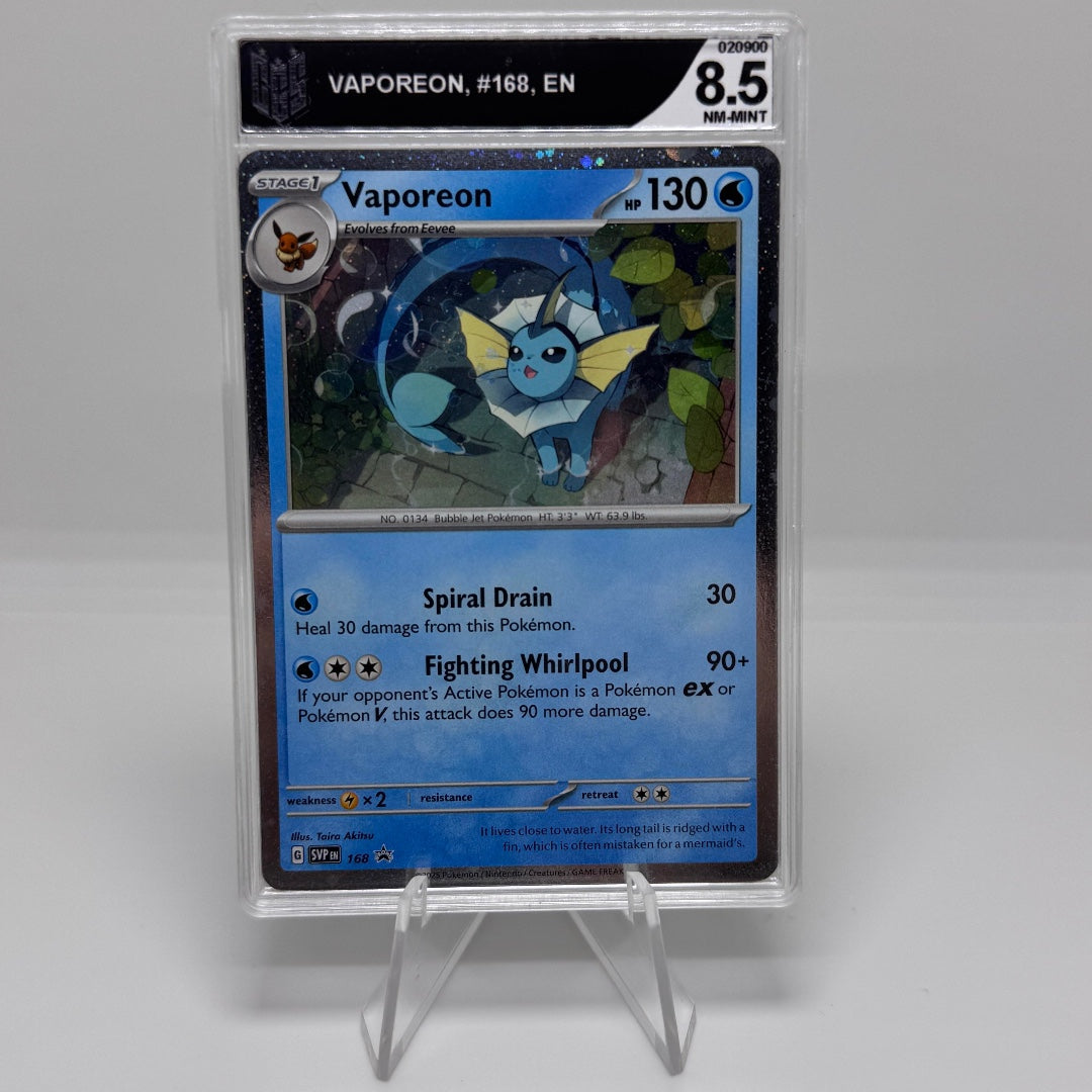 Pokémon Karte – Vaporeon #168 SVP Promo – EN – Graded 8.5 NM-Mint