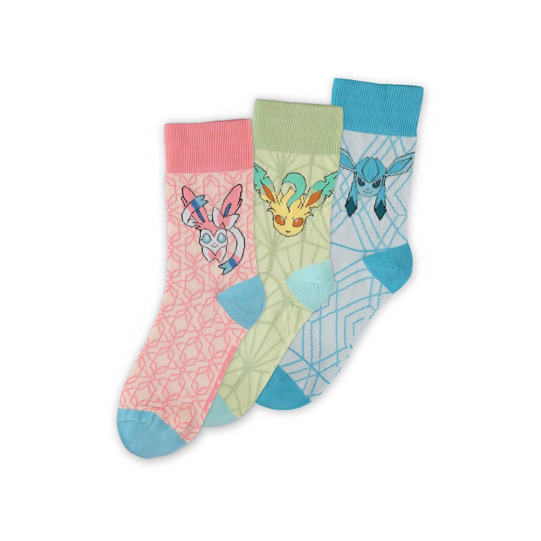 Pokémon Socken 3er-Pack – Evoli Evolution 3.0 (Felinara, Folipurba & Glaziola) | Offiziell lizenziert