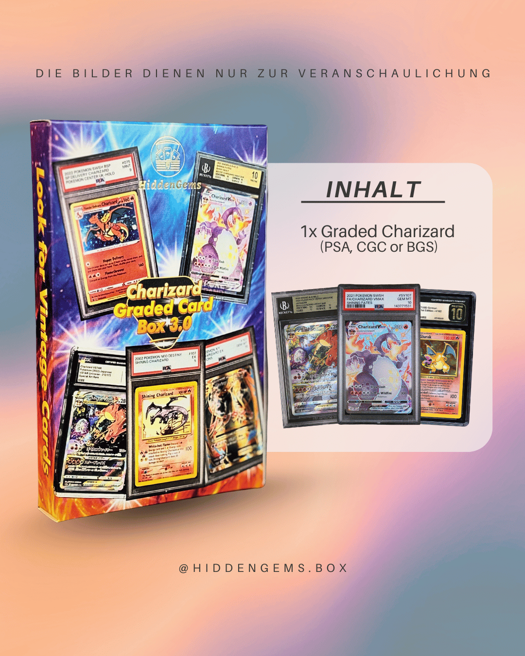 Hidden Gems Pokémon Graded Charizard Box 3.0 – mögliche Graded Cards