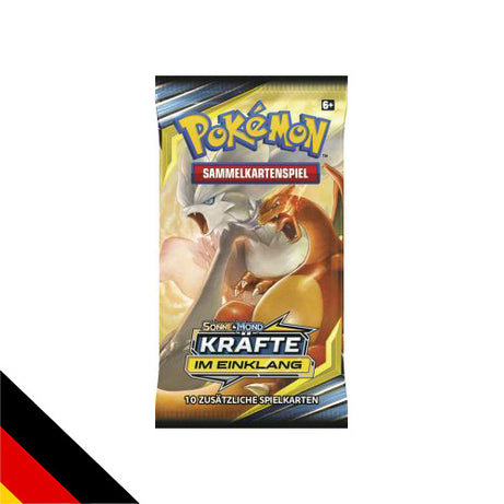 Pokémon Kräfte im Einklang – einzelner deutscher Booster, Beispielmotiv Reshiram und Glurak