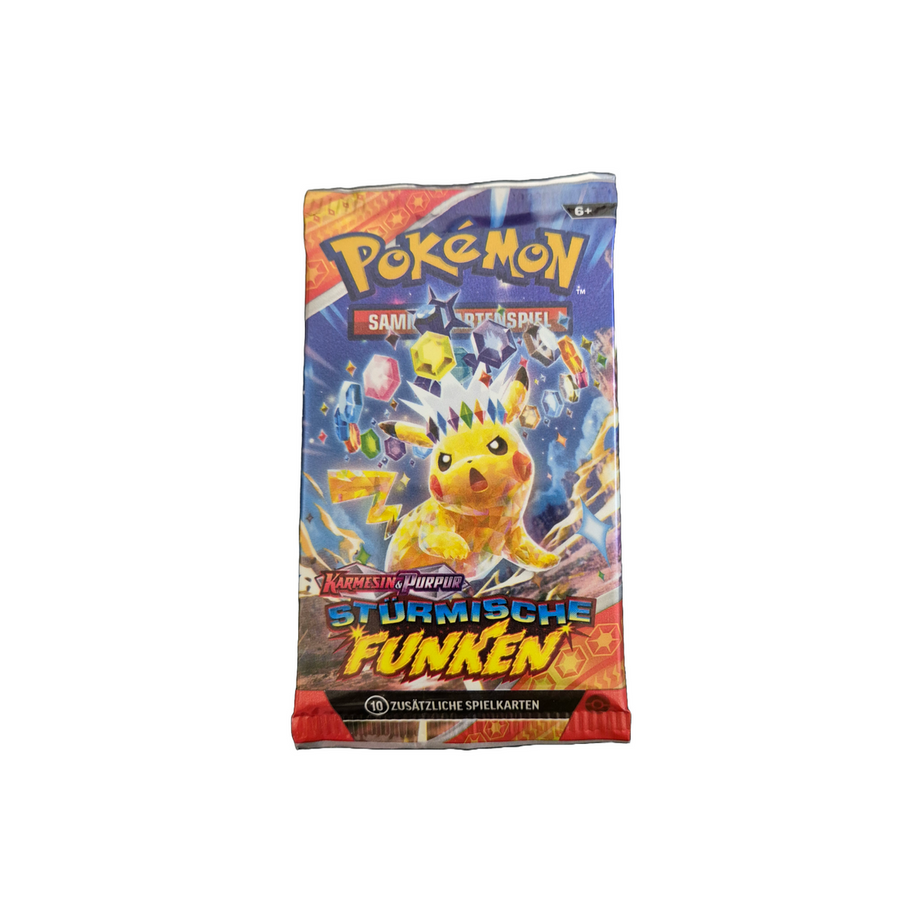Pokémon Stürmische Funken – einzelnes deutsches Boosterpack, Packmotiv beispielhaft