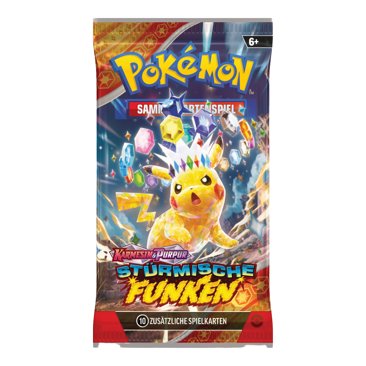 Pokémon Stürmische Funken – einzelnes deutsches Boosterpack, Pikachu-Packmotiv beispielhaft