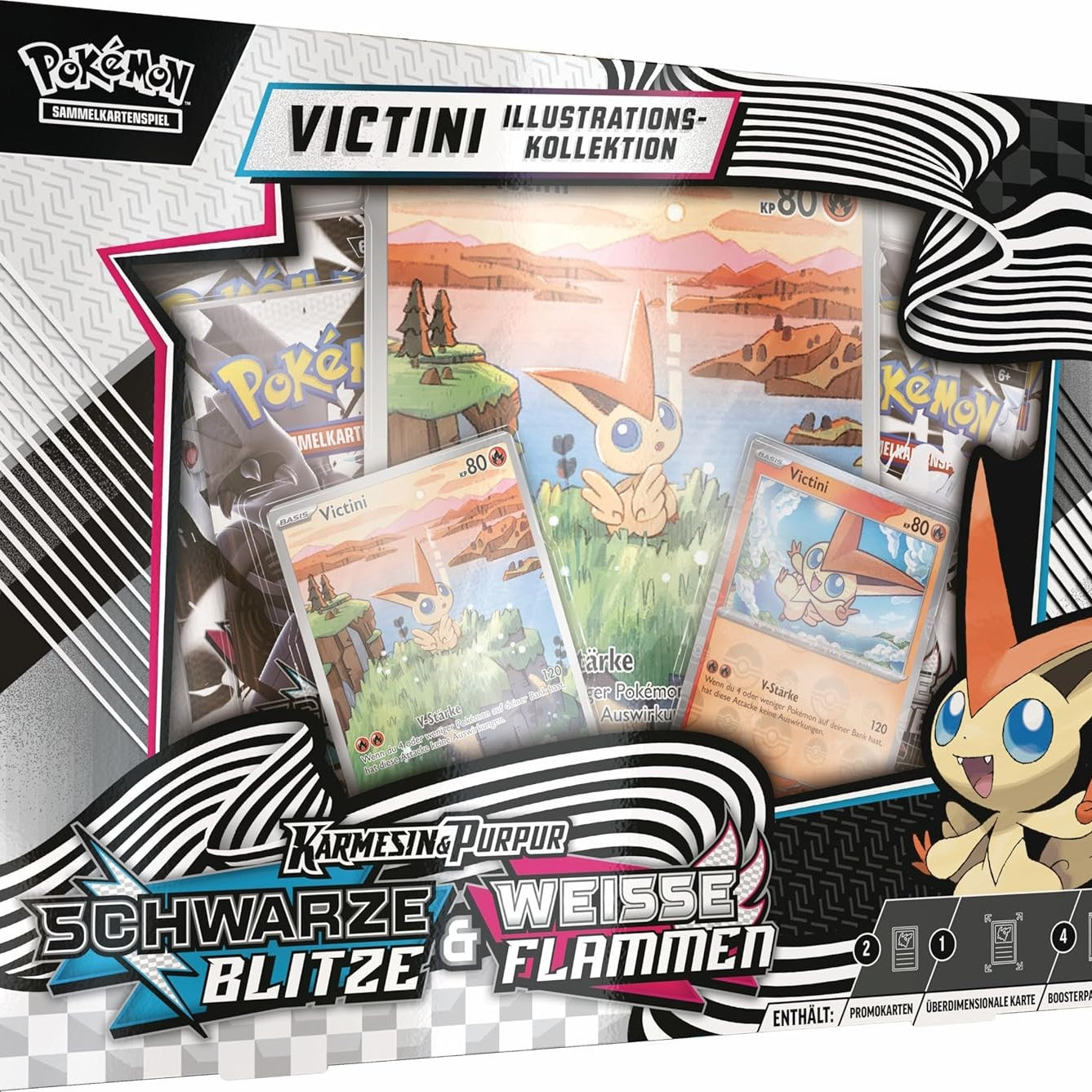Pokémon Karmesin & Purpur 10.5 – Victini Illustrations-Kollektion (DE) – Weiße Flammen & Schwarzer Blitz